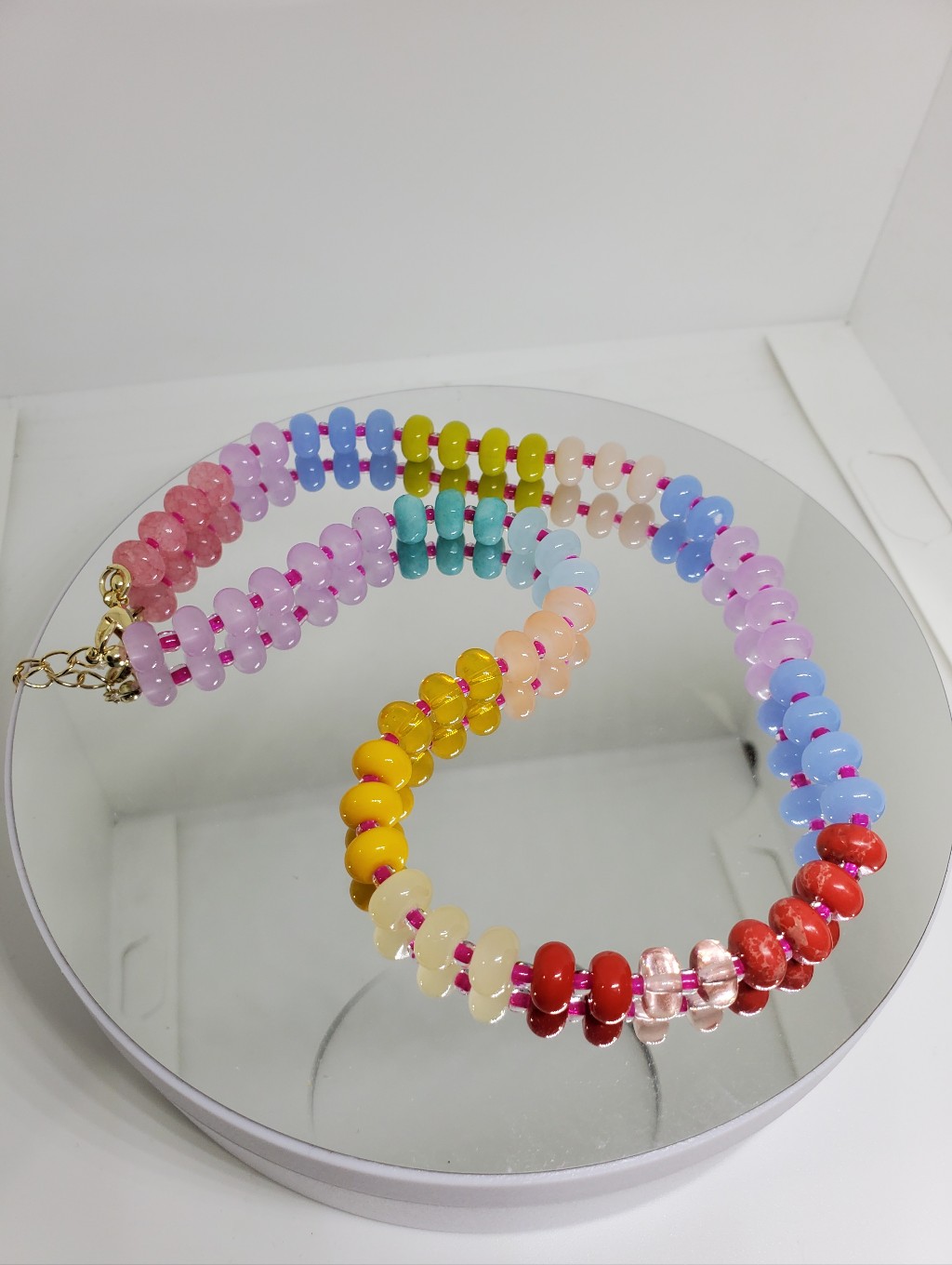 New! Anthropologie Rainbow Colorful Pastel Beaded Gold Necklace — image 4 of 8